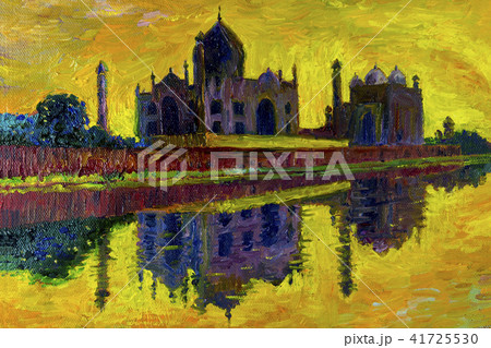 Abstract oil painting. Taj Mahal in Agra, India. 41725530