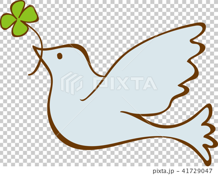 四つ葉のクローバーを加える鳩のイラスト素材
