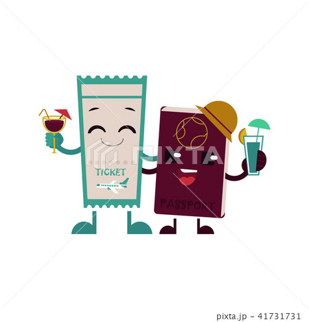 Vector cheerful airplane ticket, passport character Vector cheerful airplane ticket, passport character 41731731