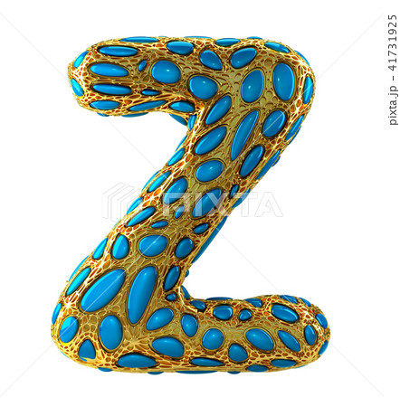 Golden shining metallic 3D with blue glass symbol capital letter Z - uppercase isolated on white. 41731925