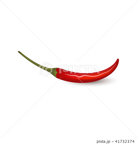 Red fresh chili pepper pod with green tail - whole hot spice icon isolated on white background. Red fresh chili pepper pod with green tail - whole hot spice icon isolated on white background. 41732374