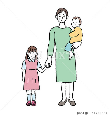赤ちゃん 抱っこ 母親 手をつなぐ イラスト 悲しむ 親子のイラスト素材