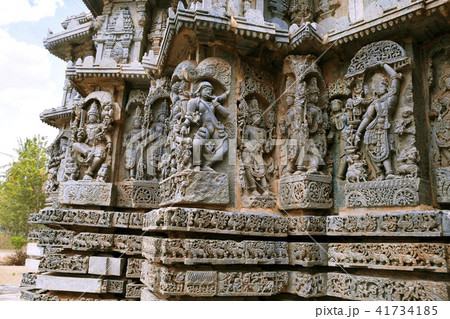 Ornate bas relieif and sculptures of Hindu deities 41734185