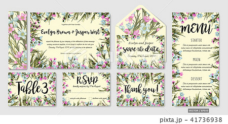 Wedding invitation frame set; blue wax flowers 41736938