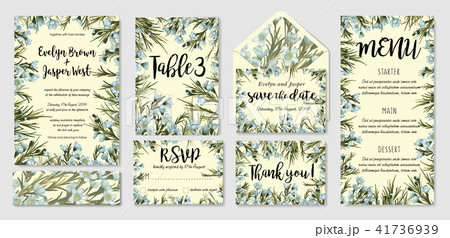 Wedding invitation frame set; blue wax flowers Wedding invitation frame set; blue wax flowers 41736939