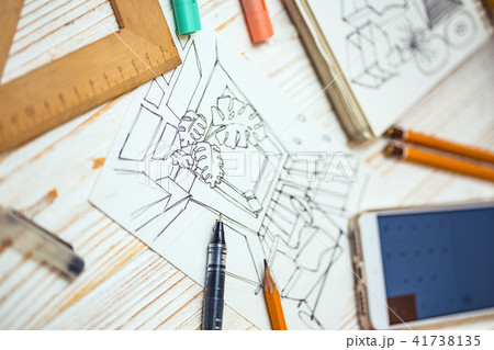 designer makes a sketch of the interior 41738135