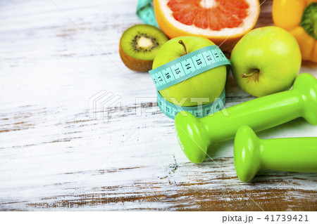 Food for  diet and dumbbells 41739421