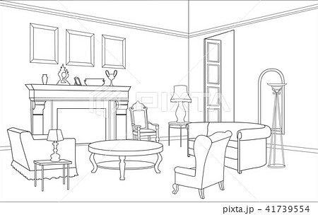 Drawing room furniture view. Room interior sketch 41739554
