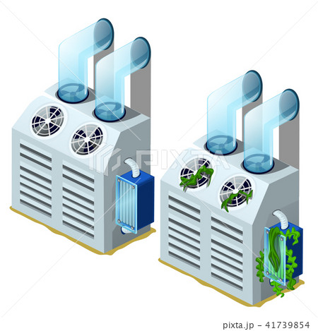 New and clogged with algae, distiller and water purifier isolated on white background. Industrial 41739854