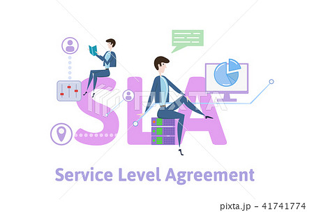 SLA, Service Level Agreement. Concept table with keywords, letters and icons. Colored flat vector 41741774