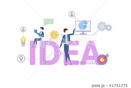 IDEA. Concept table with keywords, letters and icons. Colored flat vector illustration on white 41741775