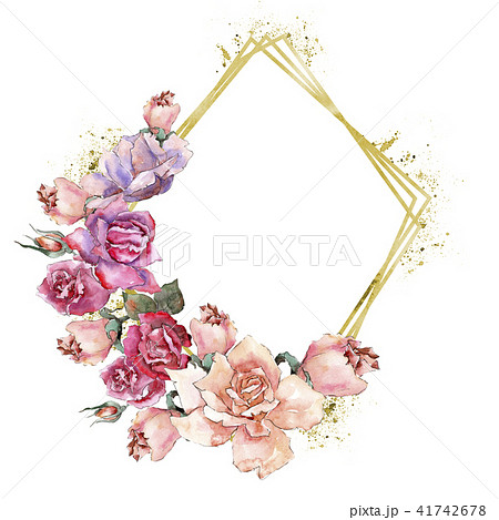 Colorful roses. Floral botanical flower. Frame border ornament square. 41742678