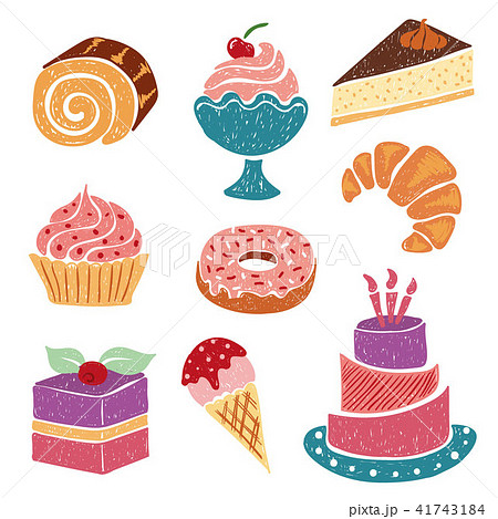 Hand Drawn Sweets And Desserts Set のイラスト素材