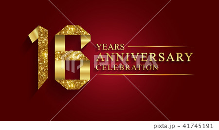 16 years anniversary ribbon golden number.  41745191
