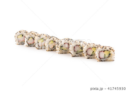 Portion of sushi uramaki isolated on white Portion of sushi uramaki isolated on white 41745930