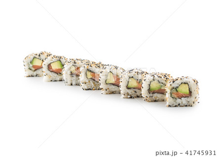Portion of sushi uramaki isolated on white Portion of sushi uramaki isolated on white 41745931