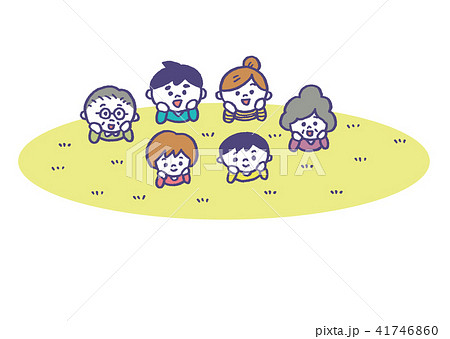 ミニ家族 頬杖をつくのイラスト素材