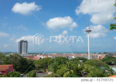 セントポールの丘から見るマラッカの町並みとマラッカ海峡の風景 41749725