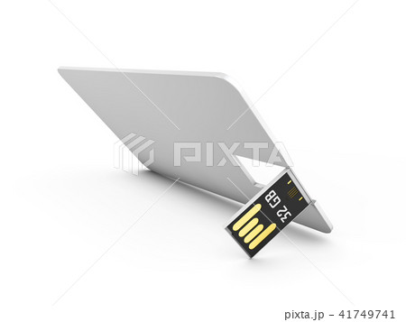 Blank white plastic wafer usb card mockup, 3d Illustration. Visiting flash drive namecard mock up 41749741