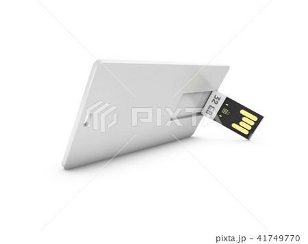 Blank white plastic wafer usb card mockup, 3d Illustration. Visiting flash drive namecard mock up 41749770