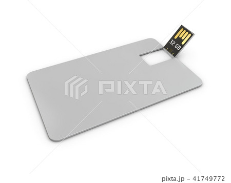 Blank white plastic wafer usb card mockup, 3d Illustration. Visiting flash drive namecard mock up 41749772