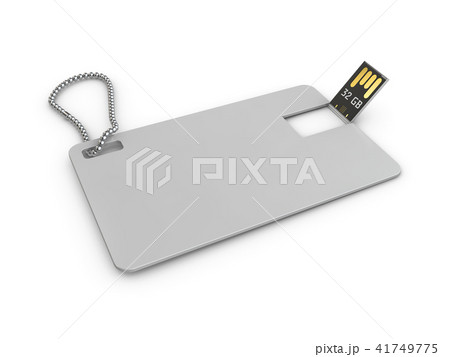 Blank white plastic wafer usb card mockup, 3d Illustration. Visiting flash drive namecard mock up 41749775