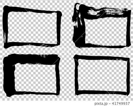 墨筆図形 四角枠 ４点セット 筆書線素材のイラスト素材