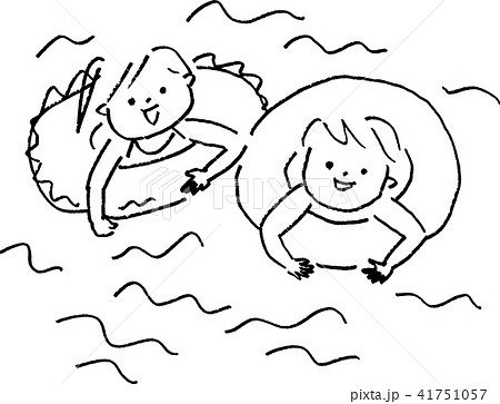 プール 子ども イラスト 水遊び 海水浴 モノクロのイラスト素材 41751057 Pixta