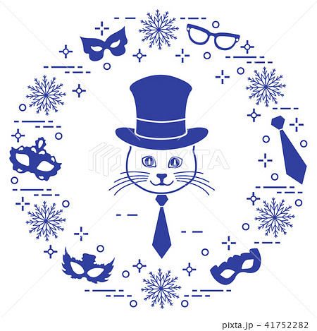 Muzzle of a cat in a cylinder hat and carnival Muzzle of a cat in a cylinder hat and carnival 41752282