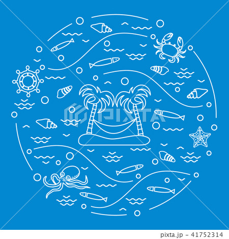 octopus, fish, island with palm trees and a 41752314