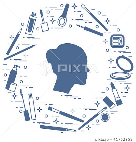 Silhouette of female head and various accessories 41752355