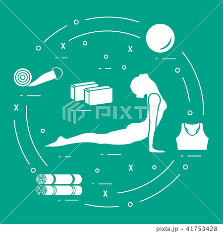 Woman yoga pose, bamboo and various tools for 41753428
