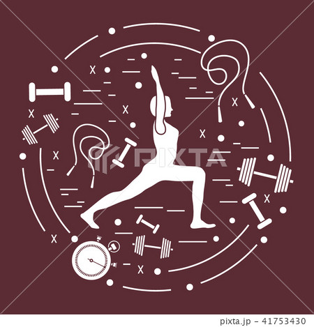 woman yoga pose and different sports equipment 41753430