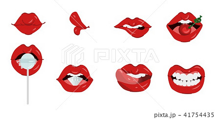 Female lips set of different gestures isolated on white background. Female lips set of different gestures isolated on white background. 41754435