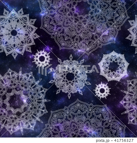 Seamless pattern of cosmic texture and white glowing mandala Seamless pattern of cosmic texture and white glowing mandala 41756327