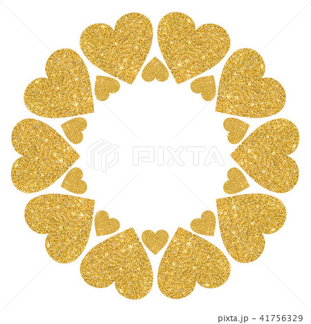 Round frame of golden shiny hearts on a white background 41756329