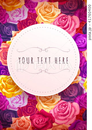 Beautiful bright colorful rosebuds with round place for text, lovely flyer template 41760400