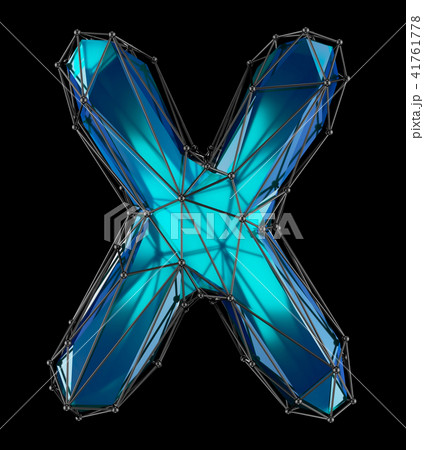 Capital latin letter X in low poly style blue color isolated on black background 41761778