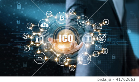 Businessman holding icon with ICO or Initial Coin 41762663
