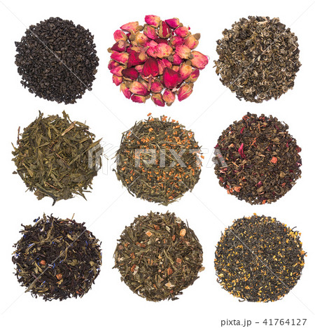 A set of dry herbal and floral tea. Teas isolated on white 41764127