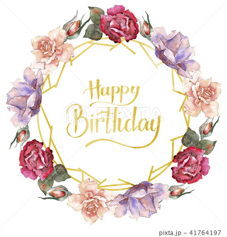 Colorful roses. Floral botanical flower. Frame border ornament square. 41764197