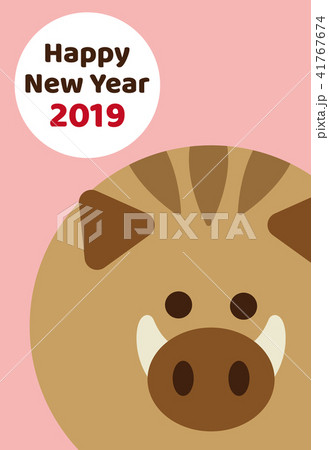 2019年 亥年 年賀状 ピンク 2019年 亥年 年賀状 ピンク 41767674