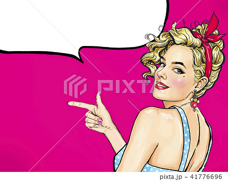 Pop Art Smiling Woman With Finger Pointing のイラスト素材