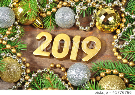 2019 year golden figures and Christmas decorations 41776766