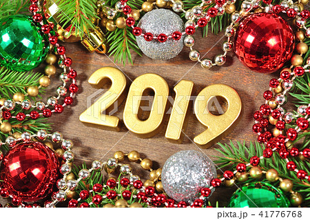 2019 year golden figures and Christmas decorations 2019 year golden figures and Christmas decorations 41776768