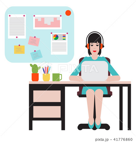 Girl sitting at the table and working on laptop 41776860