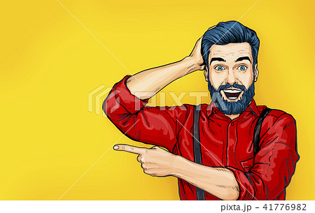 Surprised male in comic style showing by finger. 41776982