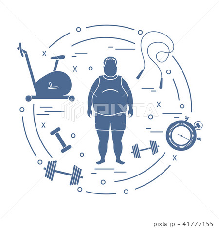 Fat man and different sports equipment 41777155