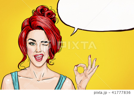 Pop art winking woman showing OK sign Pop art winking woman showing OK sign 41777836