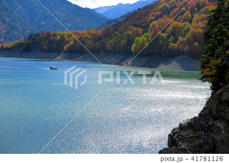 紅葉の黒部湖と黒部湖遊覧船ガルべ 立山黒部アルペンルート 紅葉の黒部湖と黒部湖遊覧船ガルべ 立山黒部アルペンルート 41781126